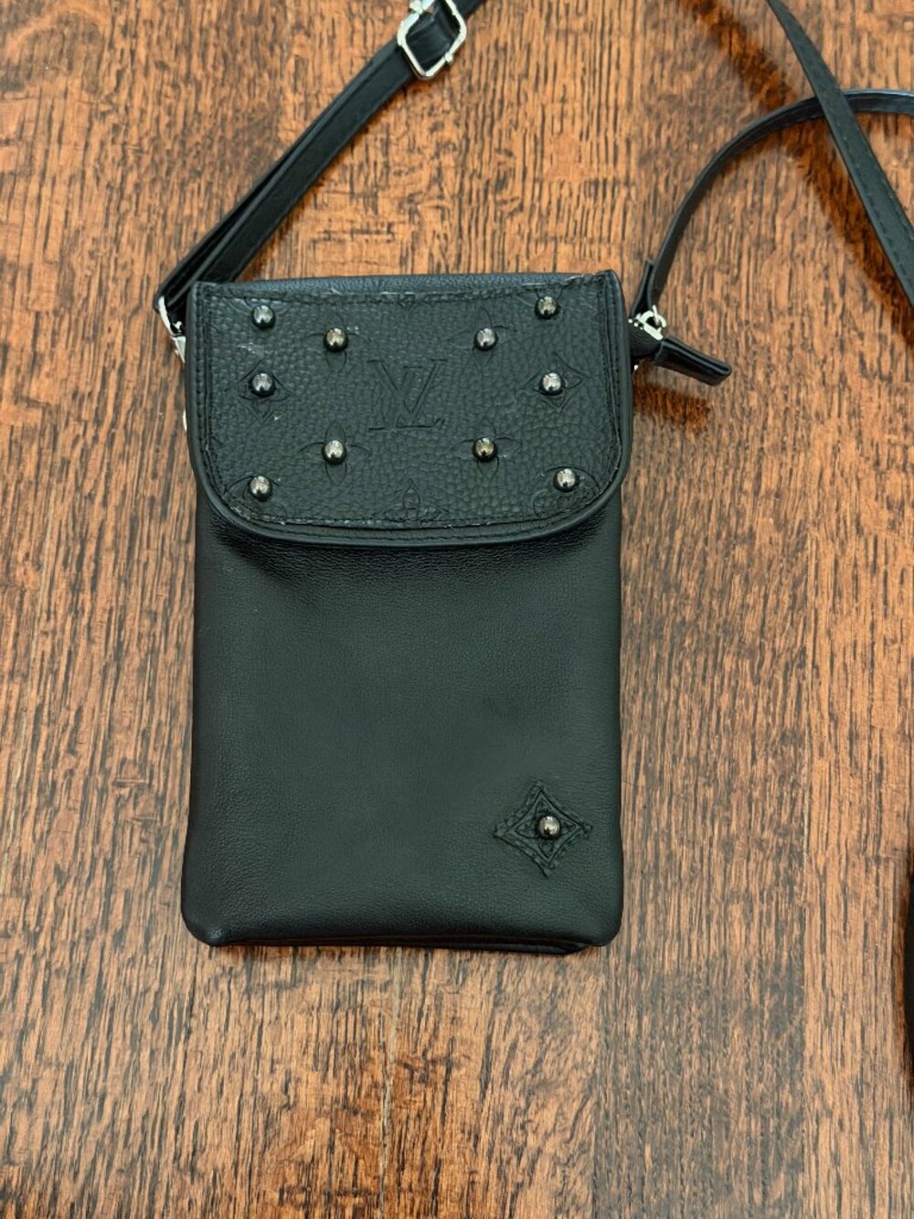 Upcycled Designer Monogram Black Leather Crossbody Bag